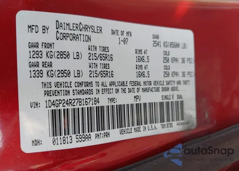2007 Dodge Grand Caravan Se from USA, damaged, VIN 1D4GP24R27B167184